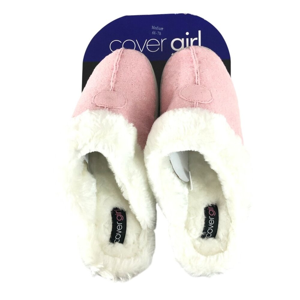Cover Girl Womens Clog Slippers Sequin Faux Fur Lined Pink Size 6.5-7.5